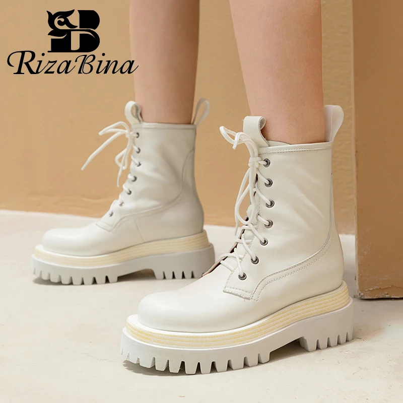 RIZABINA/женские ботильоны из натуральной кожи Модная зимняя обувь на платформе