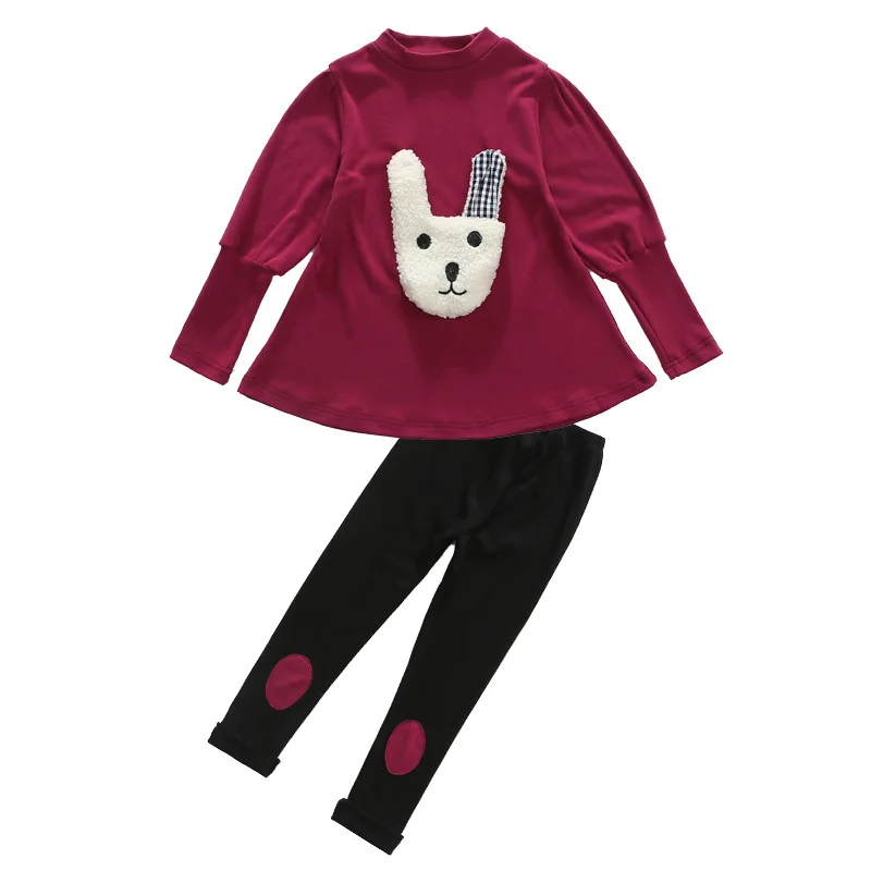 

The spring of 2021 the new girl han edition cuhk children's cartoon bunny suit round neck long sleeve leggings two-piece outfi