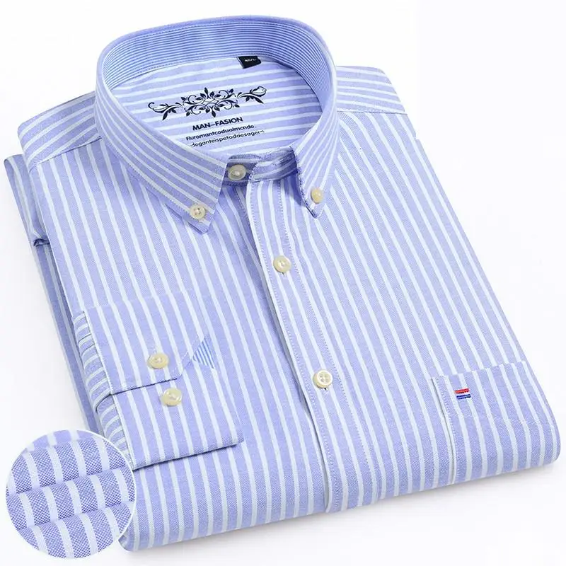 

2019 Mens Long Sleeve Solid Oxford Dress Shirt Male Casual Regularwith Left Chest Pocket Tops Button Down Shirts