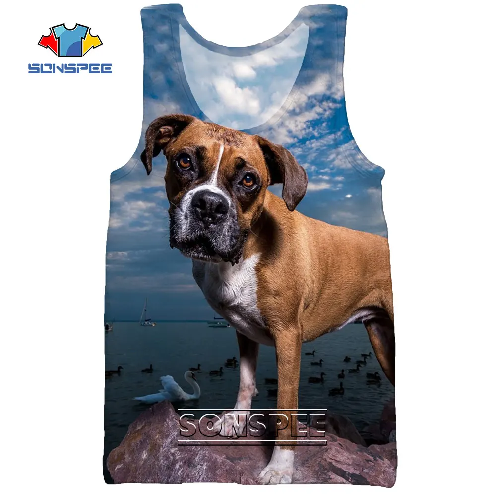

SONSPEE 3D Print Animal Boxer Dog Summer Beach Men's Tank Tops Casual Funny Fitness Harajuku Bodybuilding Gym Clothing Man Vest