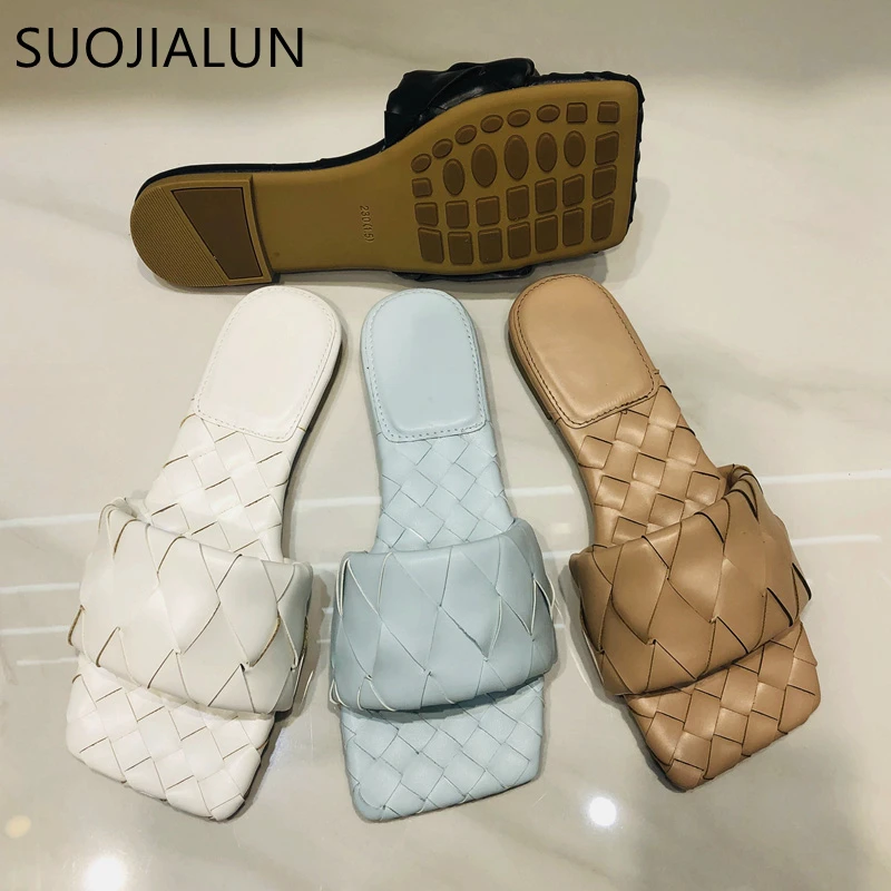 SUOJIALUN 2020 новые летние плетеные тапочки брендовые дизайнерские шлепанцы уличные