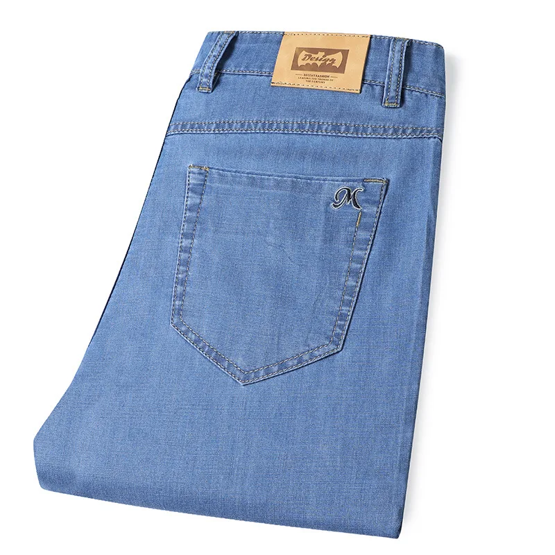 

ICPANS Tencel Thin Summer Denim Jeans Men High Waist Straight Stretch Casual Mens Jeans Trousers 2020