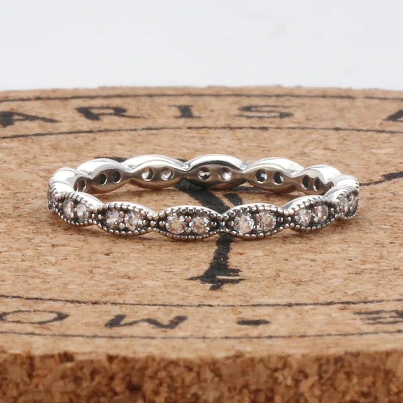 

100% 925 Sterling Silver Pan Ring New Glittering Leaves, Retro Stacked Rings For Women Wedding Party Gift Fashion Jewelry