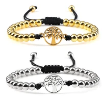 handmade goldsilver color life tree bracelet 5mm hematite copper bead braid adjustable men weave bracelet women healthy jewelry