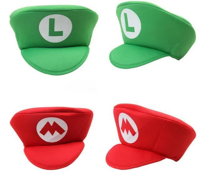 

Adult children's game Luigi brothers role play Super hat red and green hat fashion dome letter hat