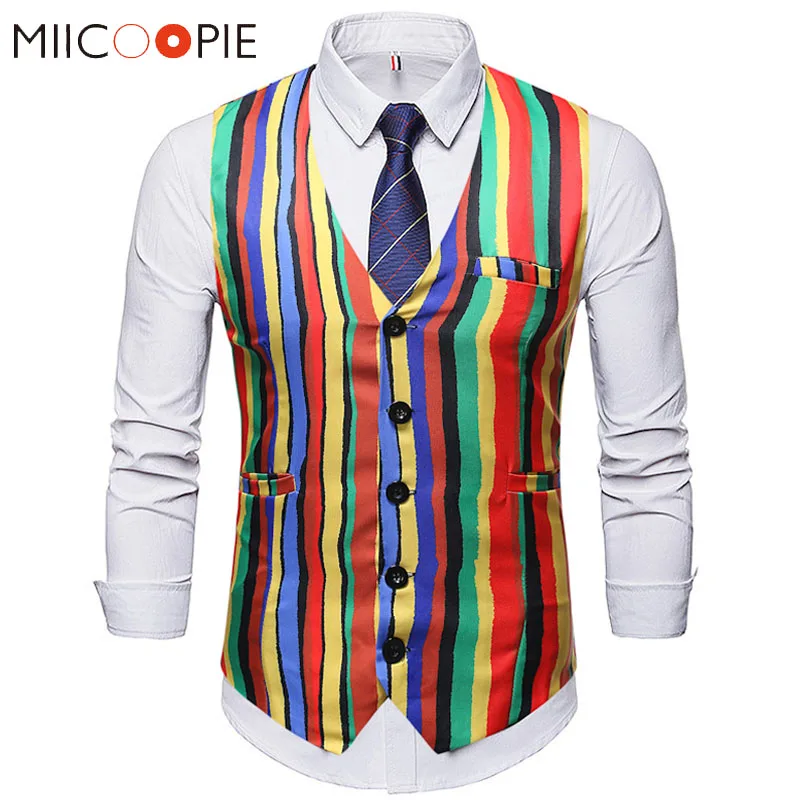 Мужской жилет в полоску мода 2019 повседневная с V образным вырезом однобортная