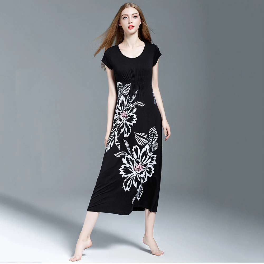 Женская Модальная ночная рубашка Летняя трикотажная с коротким рукавом и