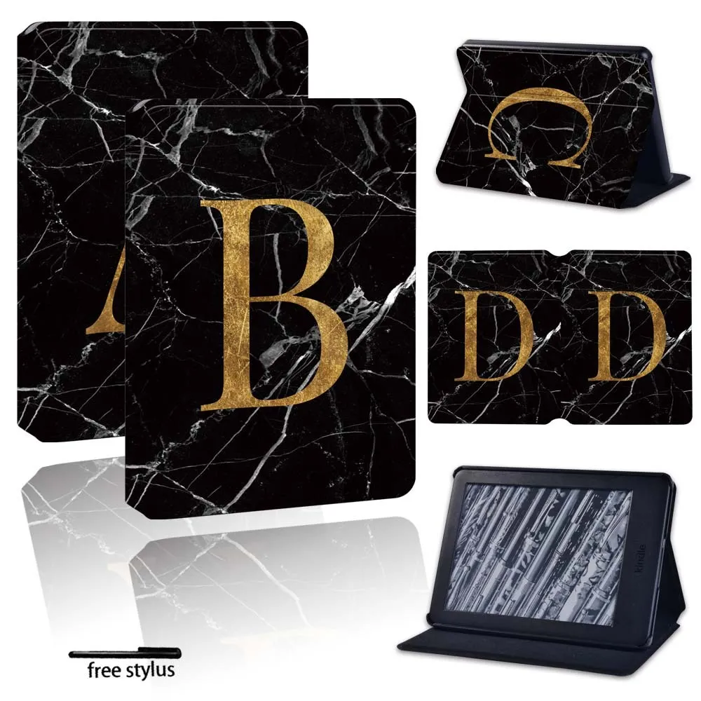 

For Amazon Kindle 1/2/3/4 2016 2019 / Paperwhite 8/10th Printed 26 letters tablet PU Leather Reader Stand Cover Case