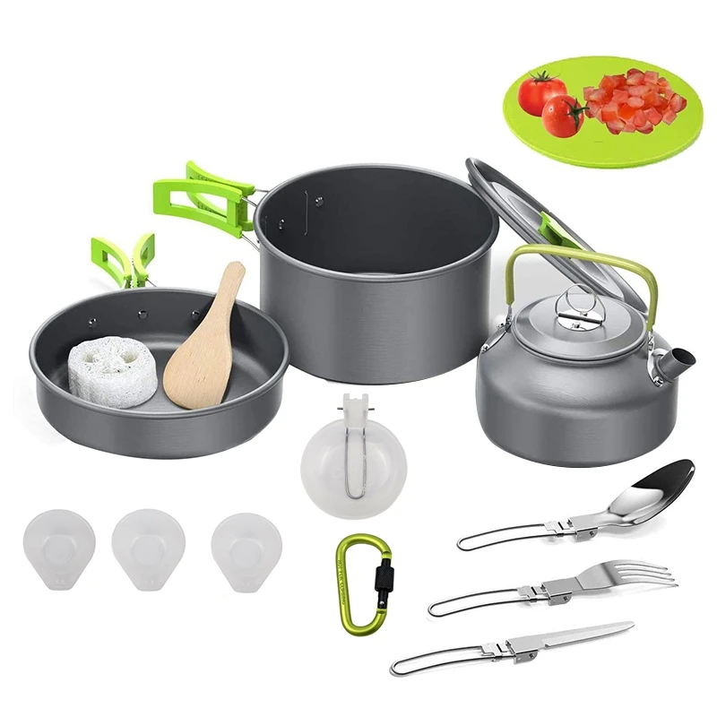

Camping Cookware Kit,Outdoor Cooking Set with Kettle,Lightweight Camping Pot and Pan for 2 to 3 People Camping,Hiking