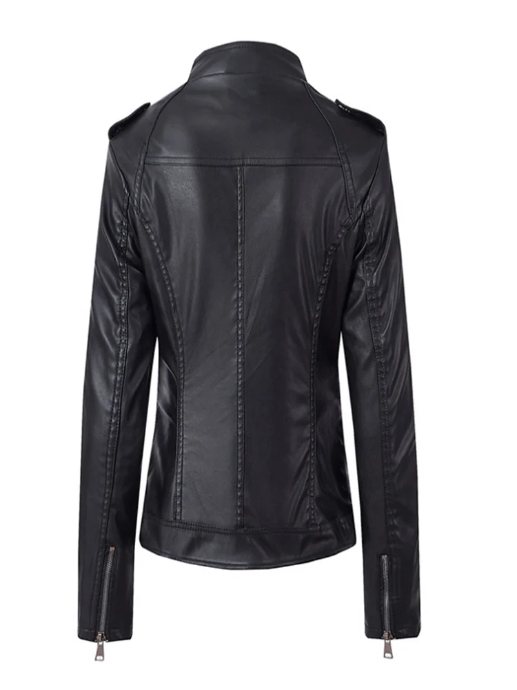 Новая осенняя и зимняя кожаная тонкая короткая женская куртка со стоячим