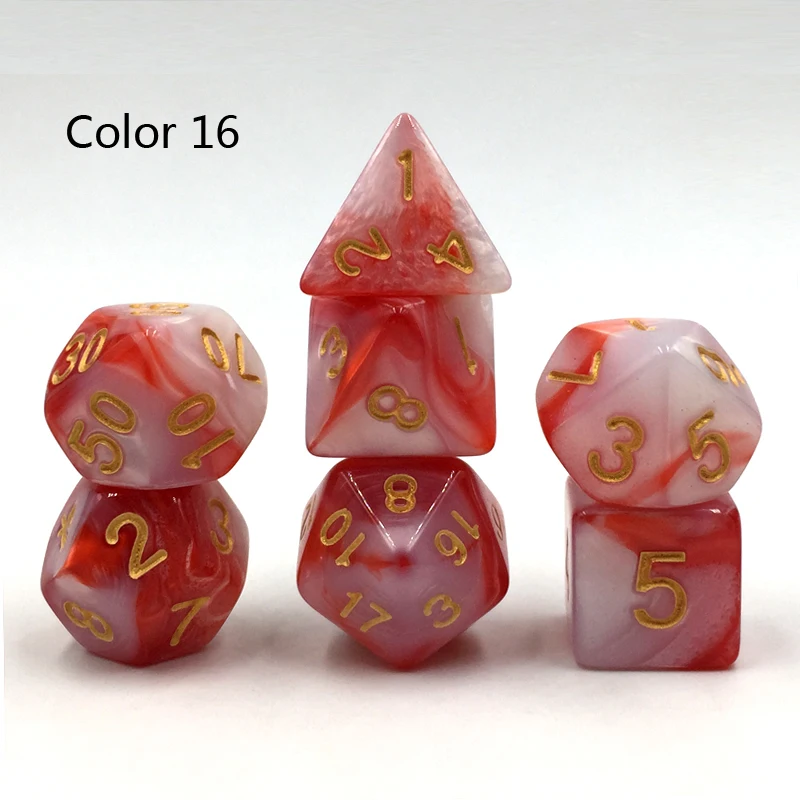 Rollooo двухцветные ролевые кости и радужные DND многогранные кости Подземелья и Драконы D4 D6 D8 D10 D00 D12 D20 Набор из 7 - Цвет: 16