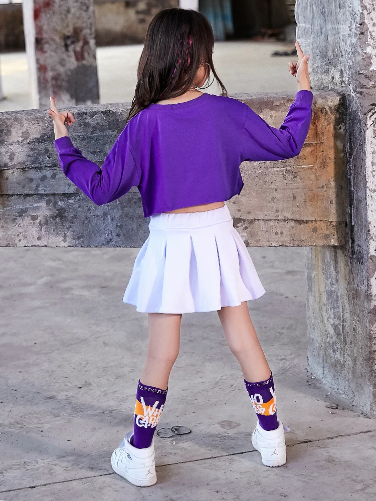 Детские костюмы для джазового танца летнего и осеннего сезона, уличная одежда для девочек, модная юбка хип-хоп, костюм для выступления на сцене.