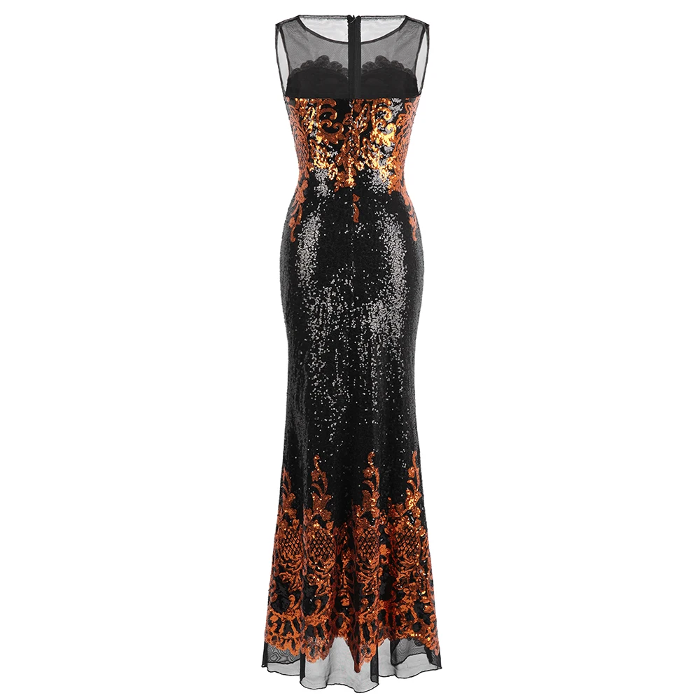 Длинное вечернее платье Angel fashions Бордовое с блестками и открытой спиной 348 444