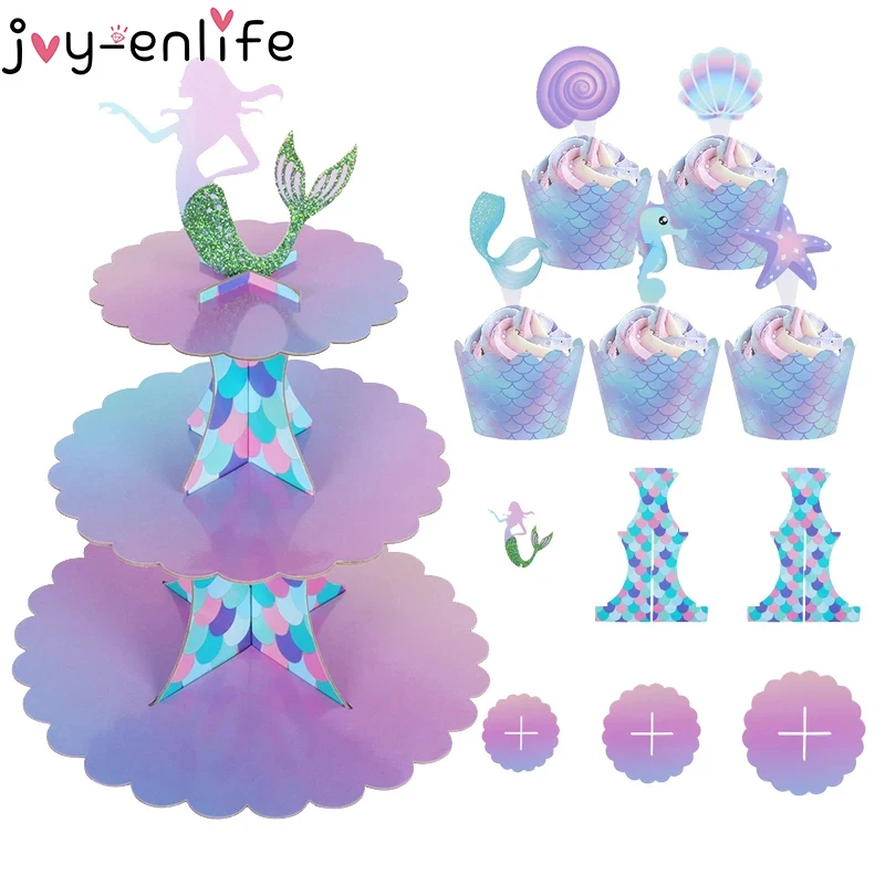 Вечерние бумажные подставки для торта с русалочкой 3 уровня маленьких девочек