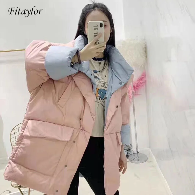 Fitaylor новинка зимняя куртка для женщин белый утиный пух парка женская стоячий