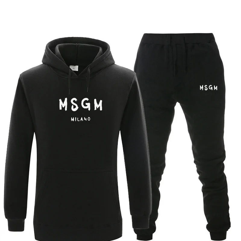 Мужские комплекты, спортивный костюм, теплые комплекты с принтом MSGM, модная спортивная одежда с толстовки, комплект из 2 предметов, осенне-зимний костюм для мужчин