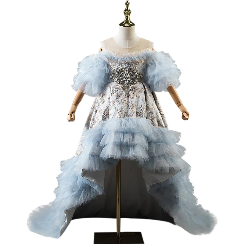 

Ruched Luxury Flower Girl Dresses HT093 Sparkling Crystal Vestido Primera Comunion 2020 High Low Length Pageant Gowns for Girls