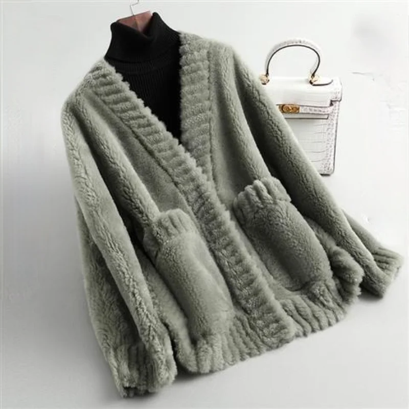 Women 2021 Autumn Winter New Natural Wool Coat Female Real Sheep Fur Jacket Ladies Casual Long Sleeve Genuine Fur Outerwear A241