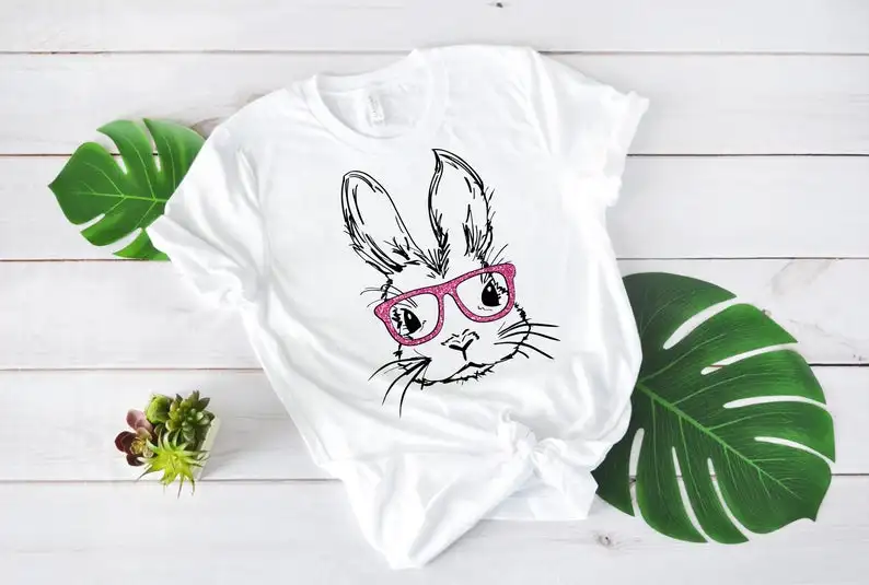

Пасхальный кролик в очках футболка на день рождения, женское платье, с коротким рукавом, футболки для девочек модные 100% хлопок футболки с круглым вырезом женская одежда плюс Размеры на каждый день