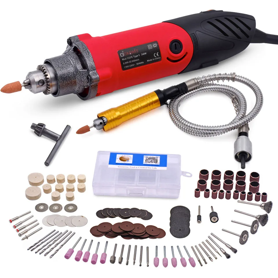 GOXAWEE, 240 Вт, электрическая мини-дрель для Dremel, стильный роторный электроинструмент, гравер, сверлильный станок, шлифовальный станок, абразивный инструмент для дома DIY - Цвет: 1337C-141