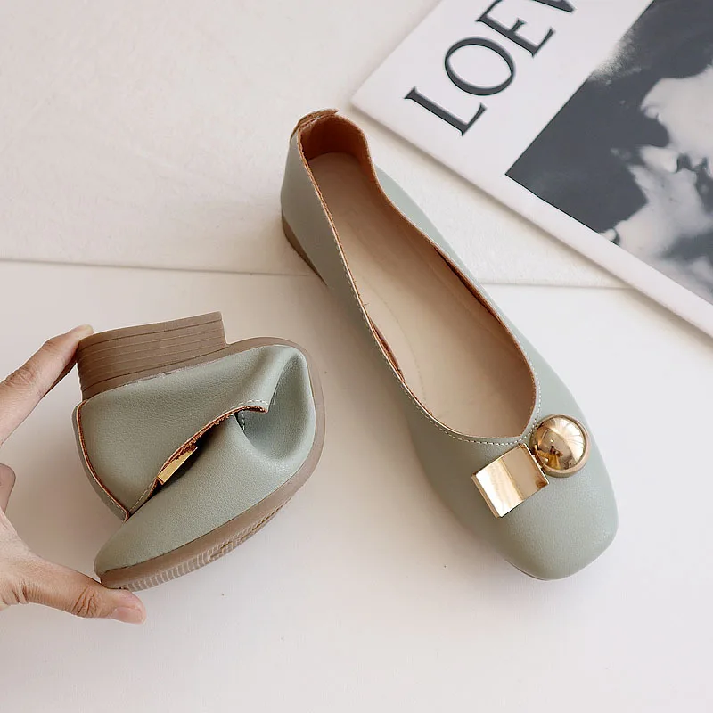 

Soft-soled Peas Shoes Female Spring/summer 2021 New Flat-heeled Shallow Square-toed Lazy One-step Grandma Shoes Woman Shoes