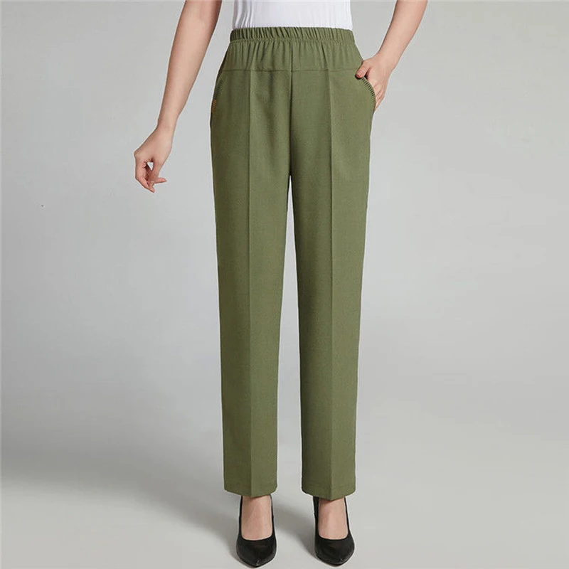 

Spring Summer Oversized Pants Women Vintage Cotton Linen Trousers Casual Hight Elastic Waist Solid Straight Pant Pantalon Femme