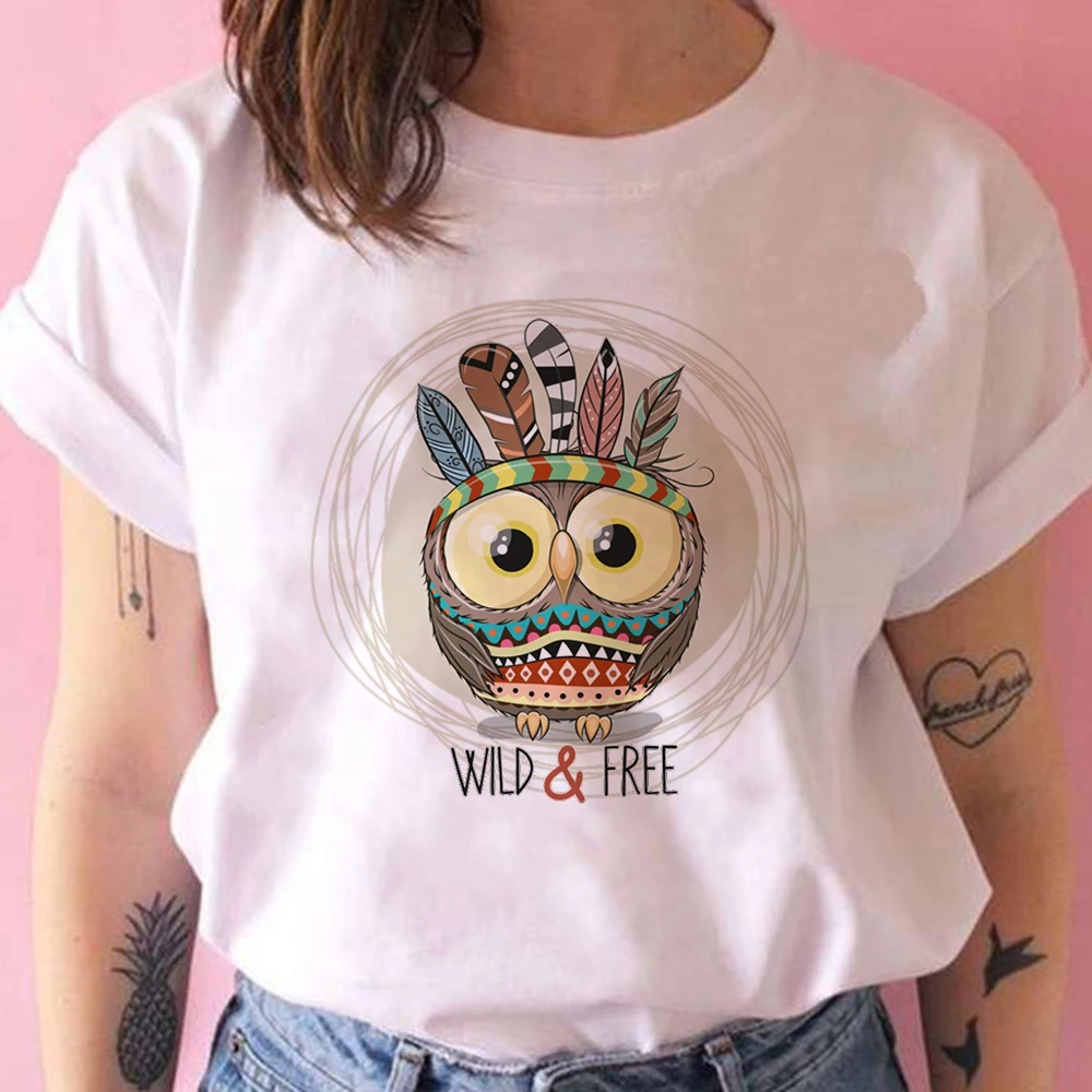 

2021 Women's T Shirt Owl Standing On A Branch Printed T-shirt Casual Simplicity Tshirt Hipster Grunge Clothes Aesthetic Top Tee