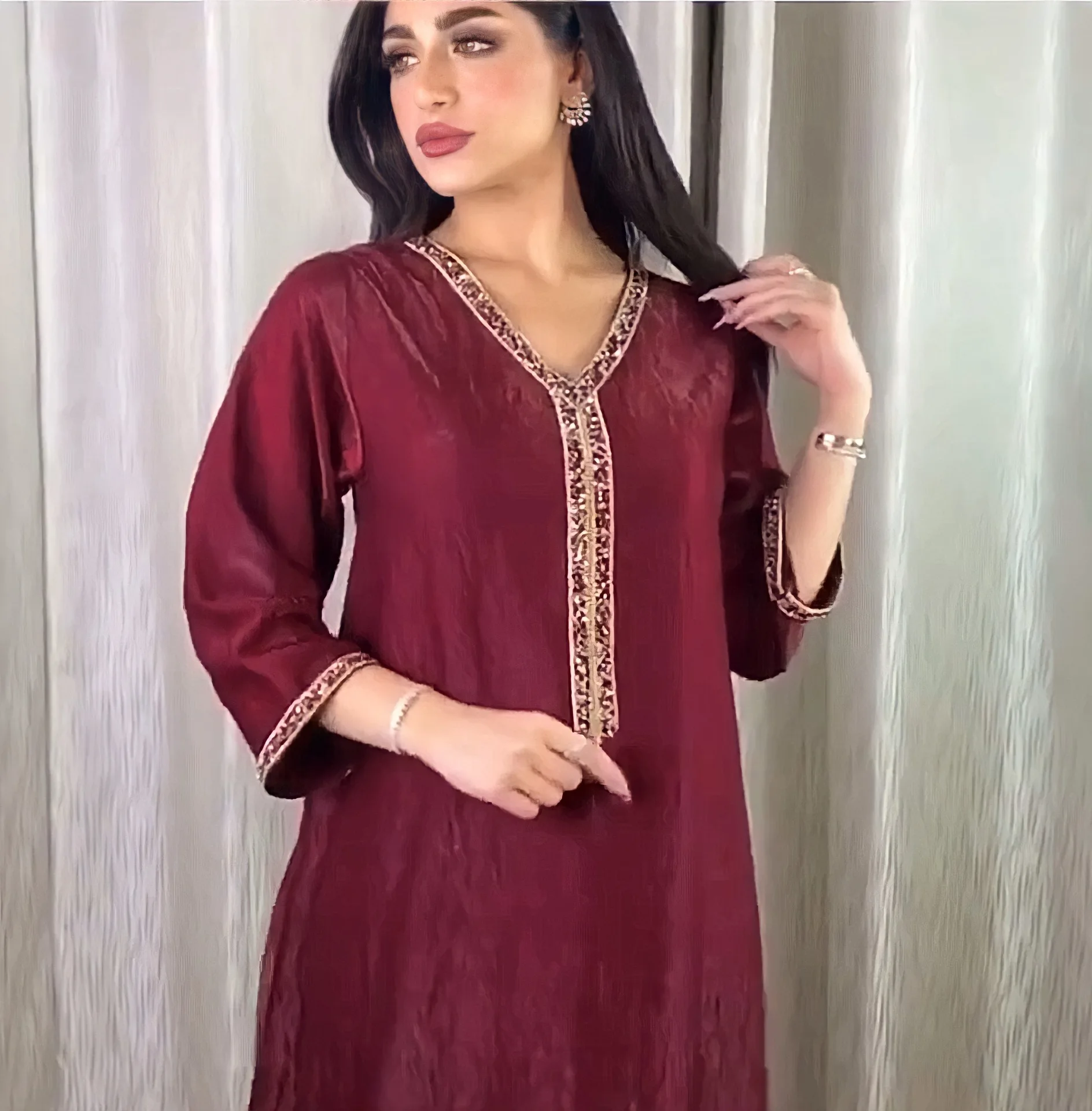 Индийское мусульманское платье Abaya с V образным вырезом марокканский кафтан