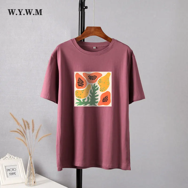 

WYWM 2021 Cartoon Printed T Shirts Women Harajuku Loose Casual Graphic T Shirts Summer Short Sleeve O-neck Female Tops