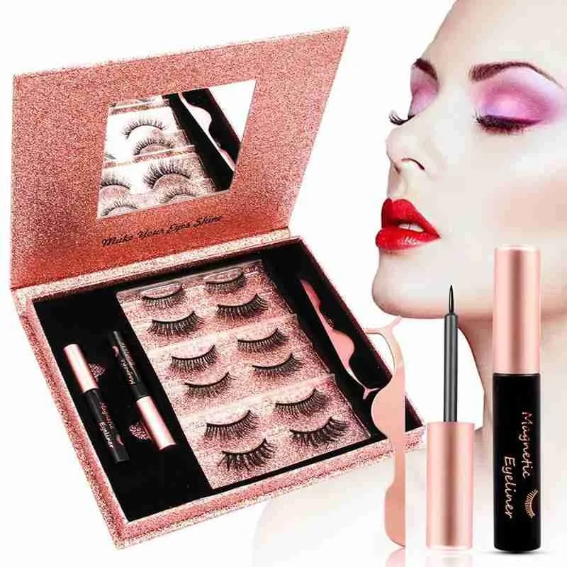 

Six Pairs Of Magnetic False Eyelashes Kit Eyeliner Magnetic Eyelashes Tweezer Set Nature Long Lasting Waterproof Women Gift