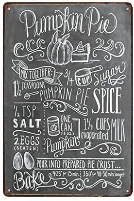 

Metal Tin Sign Pumpkin Pie Recipe Poster Metal Sign Coffee Shop Home Retro Wall Decoration Man Cave 12X16 inch