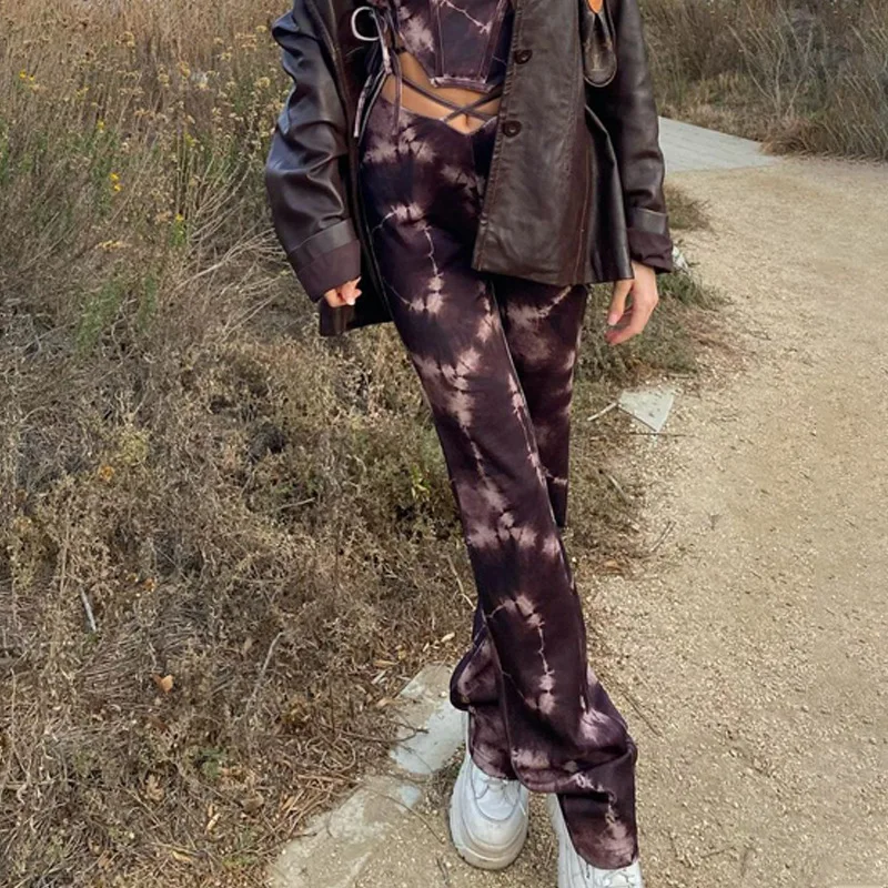 

Print Straight Pants Skinny with Belt Lace up Long Trousers Summer Casual Streetwear Women Joggers Vintage Sweatpants