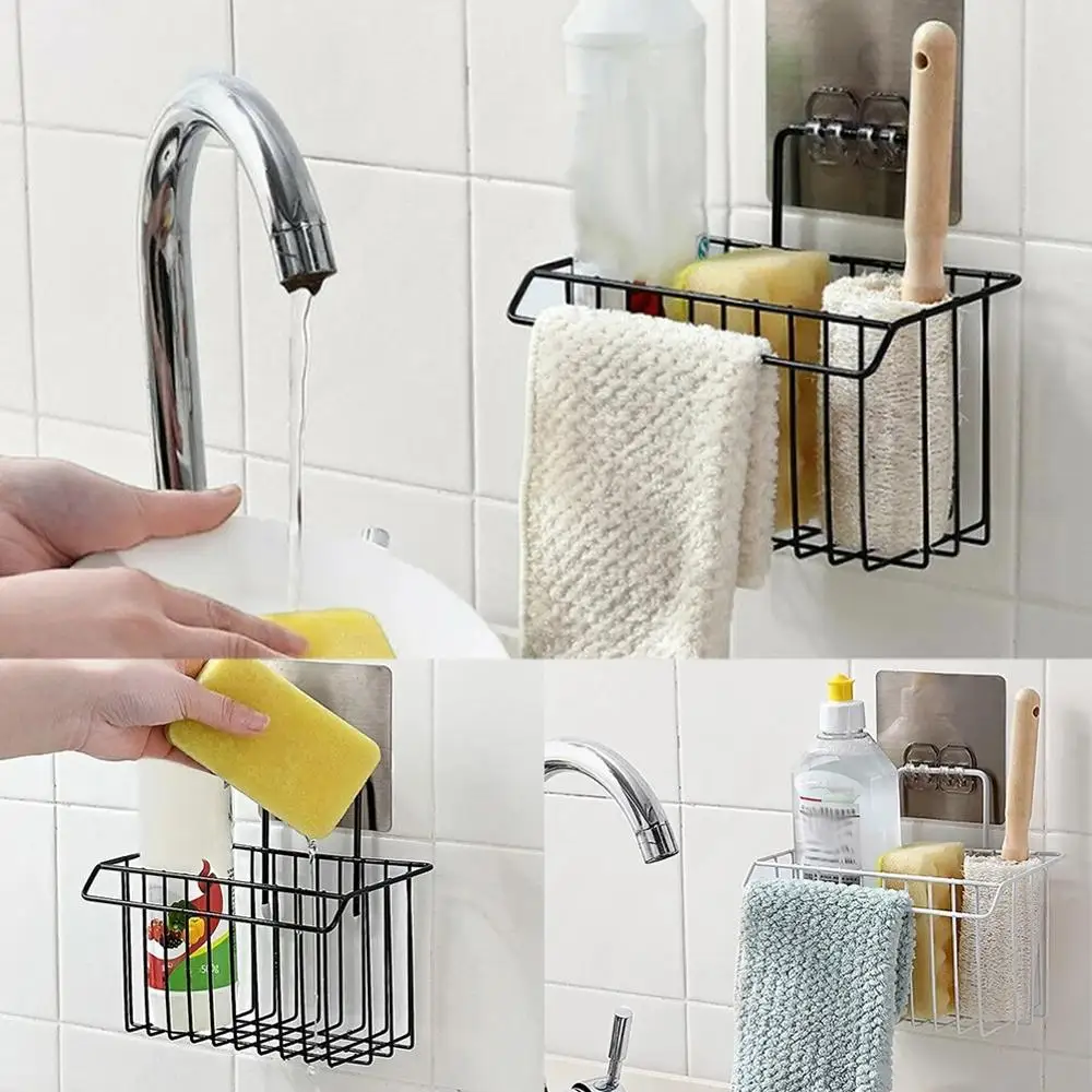 

Wrought Iron Kitchen Rack Rag Drain Household Non-Marking Sink Basket Detergent Sponge Storage Holder