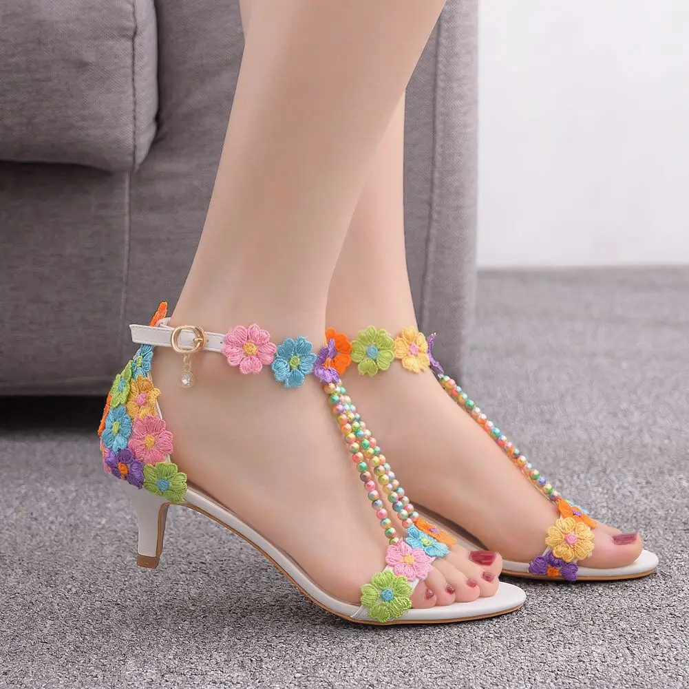 

Women's High Heels Sandals White Lace Rhinestone Wedding Shoes Large Size 45 Female Pumps