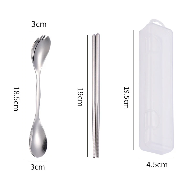 

304 Stainless Steel Tableware Set Creative Student Dinner Set Multi-Function Dual-Use Spoon Chopsticks Outdoor Tableware Set