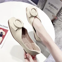hot woman pointed leisure comfortable shoes ladies spring fashion leather shoes square toe flat bottomed shoes