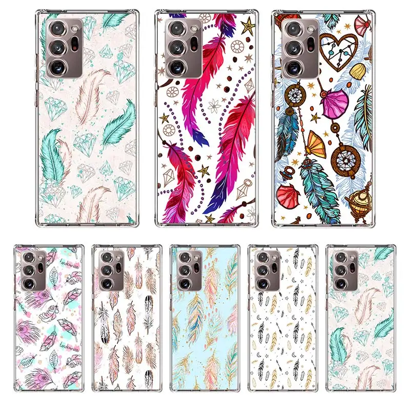 

Colorful Feather Phone Case Coque For Samsung Galaxy Note 20 Ultra Note 10 Plus 8 9 F52 F62 M31S M30S M51 M11 Cover Funda Capa