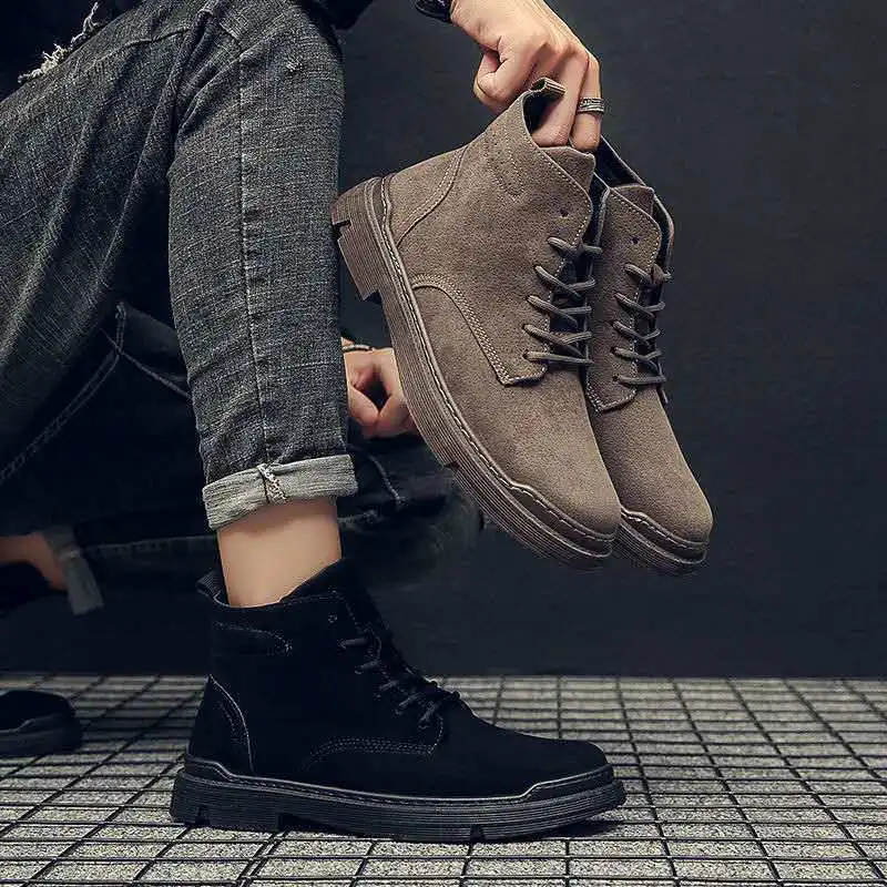 

New Spring Autumn Winter Low Cut British Style Men's Boots Anti Odor Height Increasing Shoes Round Toe Casual Solid Martin Boots