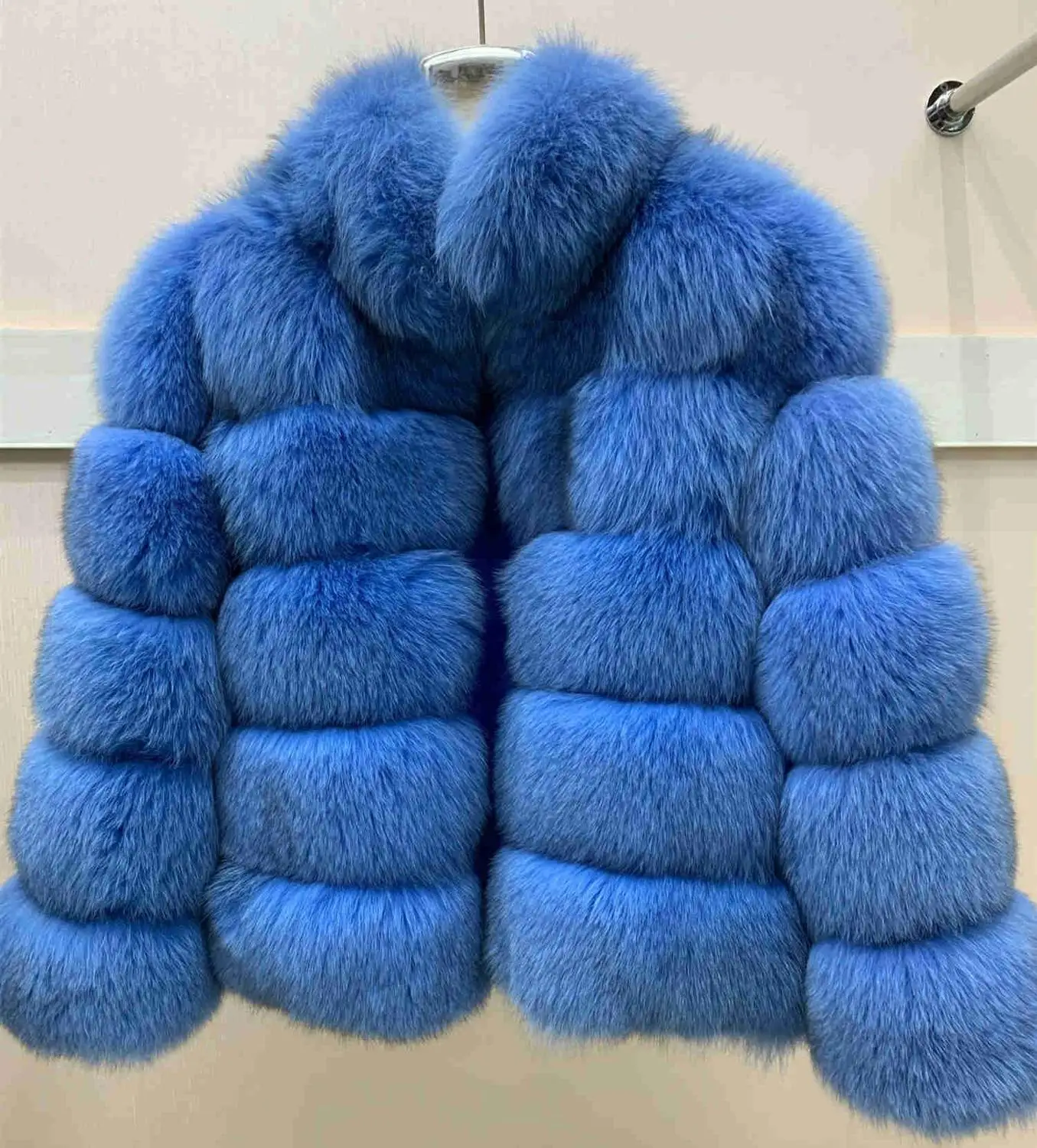 Sky blue - collar Новая брендовая зимняя шуба из натурального Лисьего меха, толстая женская шуба из серебристого лисьего меха, шуба из лисьего меха с воротником - Цвет: Sky blue - collar