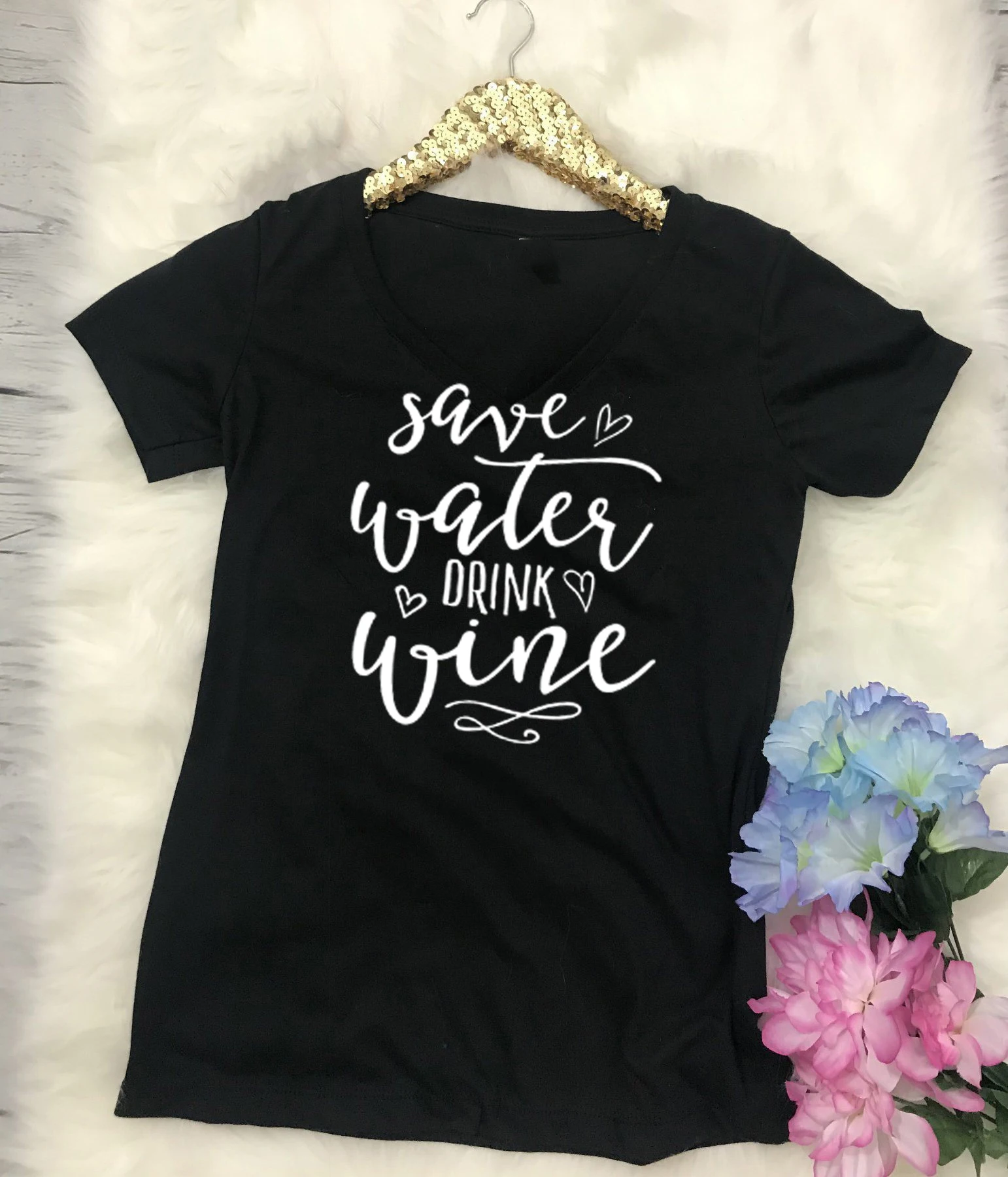 

Summer Casual Funny T Shirt for Lady Yong Top Tee Hipster Tumblr Quotes Graphic Shirt Save Water Drink Wine Women Tshirts