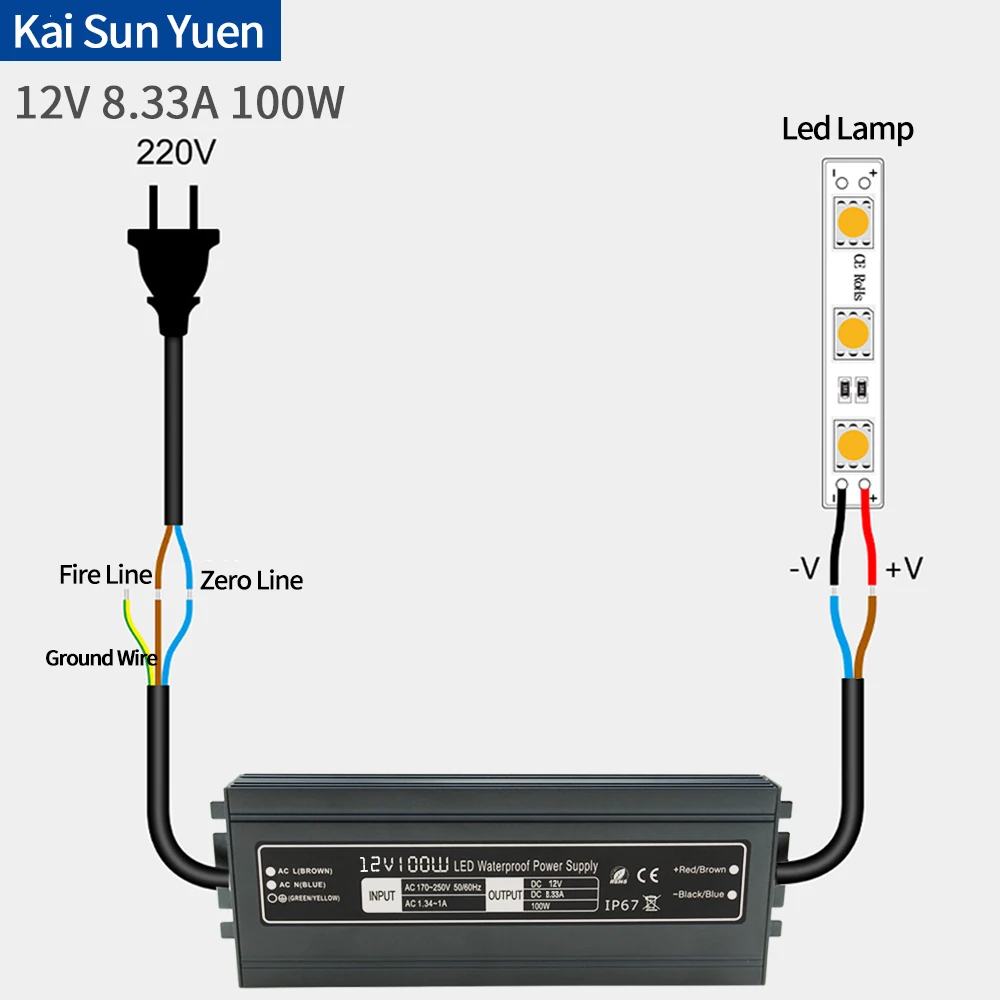 Светодиодный водонепроницаемый импульсный источник питания AC220V к DC12V8.3A100WC