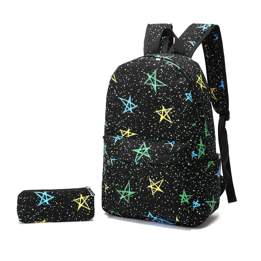 Школьный рюкзак синий со звездами для девочек подростков легкий черный