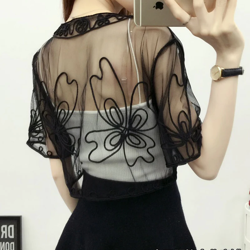 Белое черное кружевное болеро для женщин короткий рукав Болеро Femme Свадебная