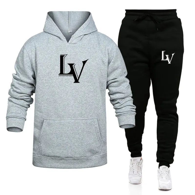 

2021 Autumn/Winter New Letter Print Hoodie Two-piece Pure Color Fashion Sports Jogging Hooded Sweat Shirt+Sweat Pants Suit