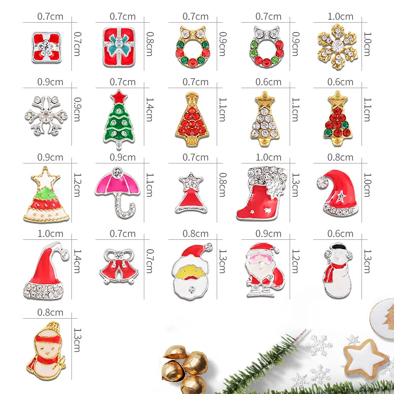 21 стиль Рождественская елка носки снежинка для ногтей украшения сплав металл