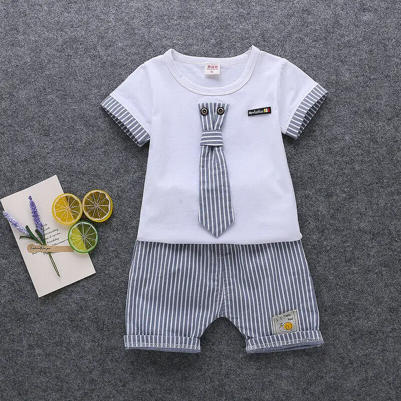 

Newborn Baby Boy Cotton Tops + Pants Necktie Outfits Clothes Casual Tracksuit