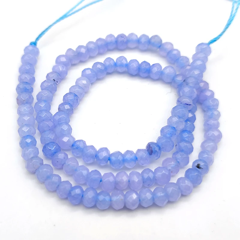 Light Blue Jades Natural Stone Faceted Flat Spacer Loose Beads for Jewelry Making Accessories 2-4mm Necklace Bracelet DIY