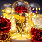 2022 LED зачарованная галактика Роза вечный 24K золотой Фольга цветок с сказочной гирляндой в куполе для рождества День Святого Валентина подарок