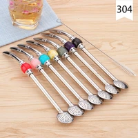 creative 304 stainless steel straw colorful straw spoon practical argentinian horse boba tea reusable straw cocktail shaker cups