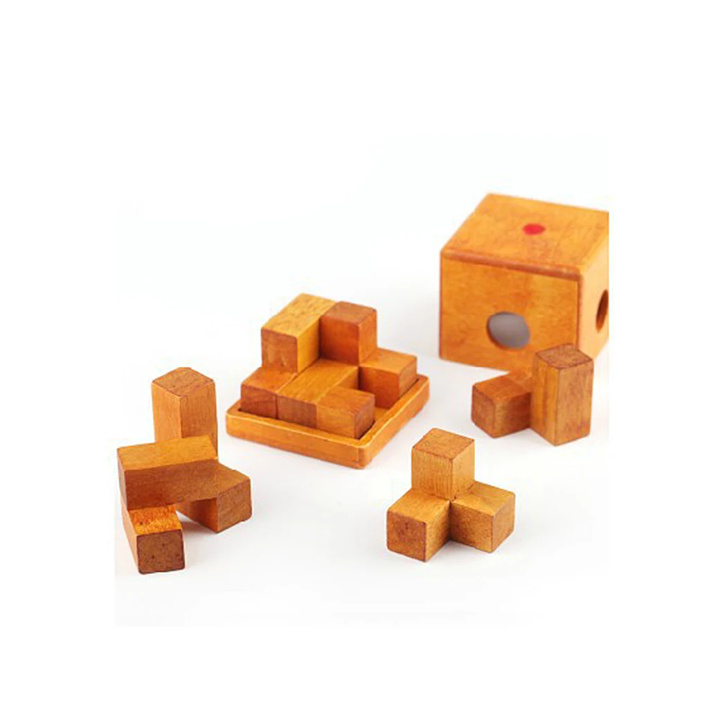 

Wood Wooden 3D Puzzle Kongming Lock Box IQ Brain Teaser Game Toy for Kids